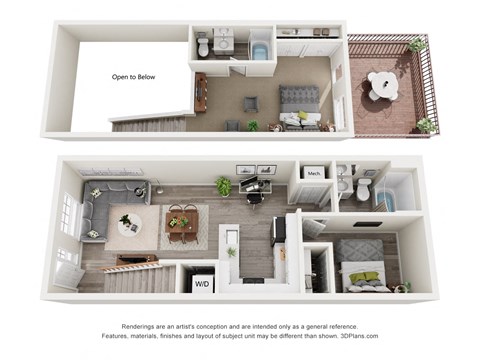 Floor plan for 1 bed, 2 baths, 1242 sqft